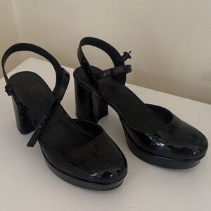 Kenneth Cole Black Patent Mary Jane Platform Slingbacks